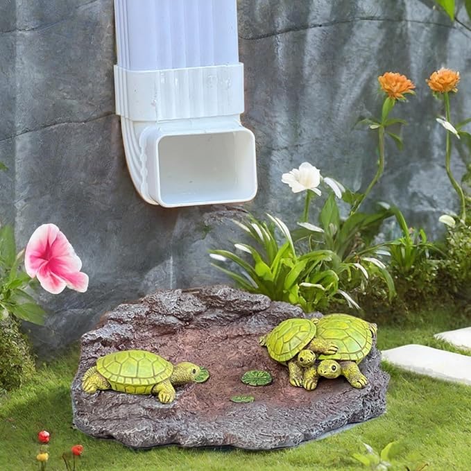 Turtlle Statue Splash Block Gutter Downspout Garden Decor, Larger Gutter Downspout Splash Block Extensions Ornament Rain Concrete Resin Tortoise Diverter Accessory, Outdoor Decoration Gift (13.8In)