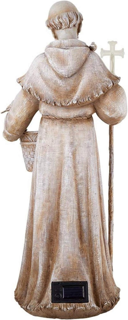 Needzo Natural Stone Resin Solar St Francis Garden Statue Planter, Outdoor Patio Decor, 24 Inch
