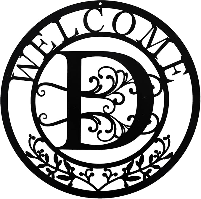 Metal Monogrammed Initial Welcome Sign, Metal Letter Wall Art Decor, Name Sign for Home Porch Front Door Outdoor (D)