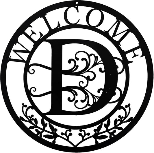 Metal Monogrammed Initial Welcome Sign, Metal Letter Wall Art Decor, Name Sign for Home Porch Front Door Outdoor (D)