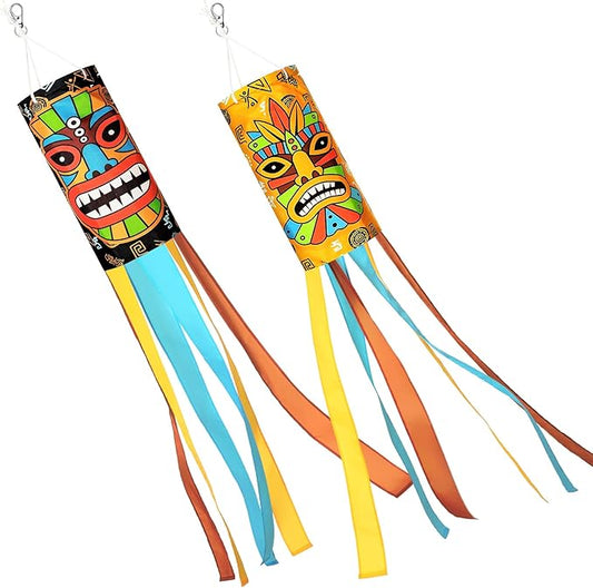 Relaxweex 2 Pcs Tiki Party Decorations 40 Inch Hawaiian Windsocks Tiki Outdoor Decorations Luau Tropical Windsock Hawaiian Hanging Decor for Birthday Summer Jungle Party Decoration Hawaii Bar Supplies