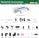 LONGRUN Pool Fountain Stainless Steel Outdoor Pond Spillway Waterfall with Wider Water Flow Platform Multi-Color LED Light Spray Indoor Waterfall Fountains for Garden-11.8"