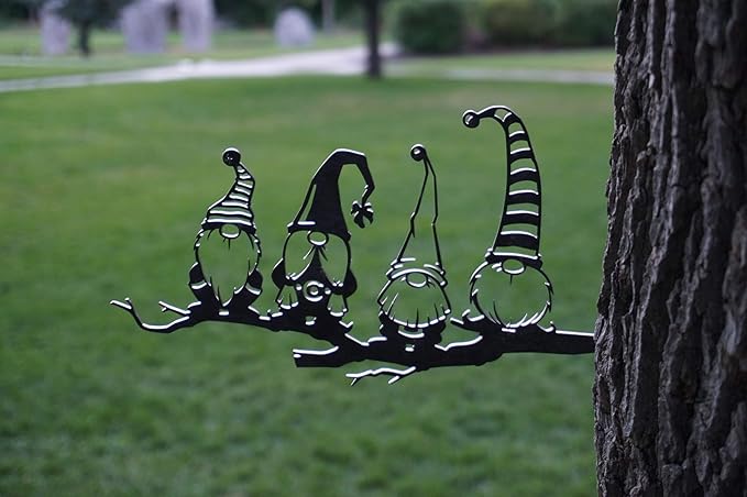 Steel Branch Gnome-y Old Men Decoration | Metal Art | Fairy Garden Art | Backyard Art | Tree Art | Silhouette Art | Corten Steel | Patina Rust (Tree)