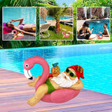 Mood Lab Garden Gnome on Flamingo - Funny Gnome Figurine - 8 Inch Depth Lawn Statue - for Outdoor or House Decor