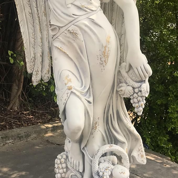 Zaer Ltd. 62" Tall Graceful Magnesium Angel Statue in Antique Grey Distressed Finish Antique Classical Design (Emma)