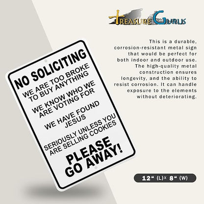 No Soliciting Sign for House – Funny No Soliciting Sign for Front Door, Unless You're Selling Cookies - Outdoor Metal Wall Art for Home Porch, Yard, Business - Funny Solicitation House Decor 12"x8"