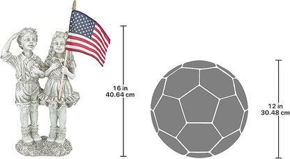 Design Toscano QM7512030 Patriotic Flag Children Statue,Antique Stone