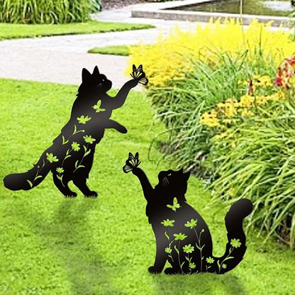 Bnesi Floral Long-Haired Cat Yard Decor Pet Grave Markers Metal Sign Silhouette Garden Ornament Pet Grave Markers Outdoor Cat Memorial Gift Flowerbed Decor (Lively)