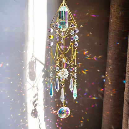 Crystal Sun Catcher Hanging Suncatchers Glass Prisms Wind Chime Room Decor for Garden Home Windows Decoration (Colorful Crystal)