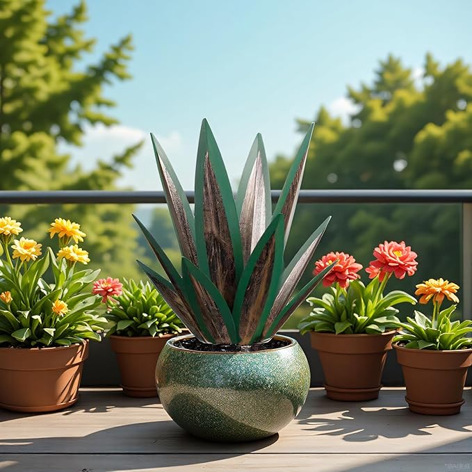 Tequila Rustic Sculpture, Metal Agave Plant Home Decor, DIY Hand Painted Metal Agave, Garden Yard Sculpture Lawn Home Art Decoration Statue, Garden Ornaments Outdoor Decor (Green)