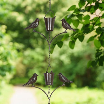 Topadorn Metal Rain Chain Decoration 6.3FT., Rain Catcher Metal Chain Gutter Downspout 76'' for House Eaves, Garden & Home, Birds & Buckets Shape Rain Chains