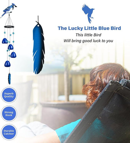Bird Wind Chimes for Outside，Steller'Jay Bird Gifts，Blue Bird Wind Chimes Outdoor Decorations, Mother‘s Day Gifts for Mom/Grandma,Garden Patio Backyard Hanging Decor.