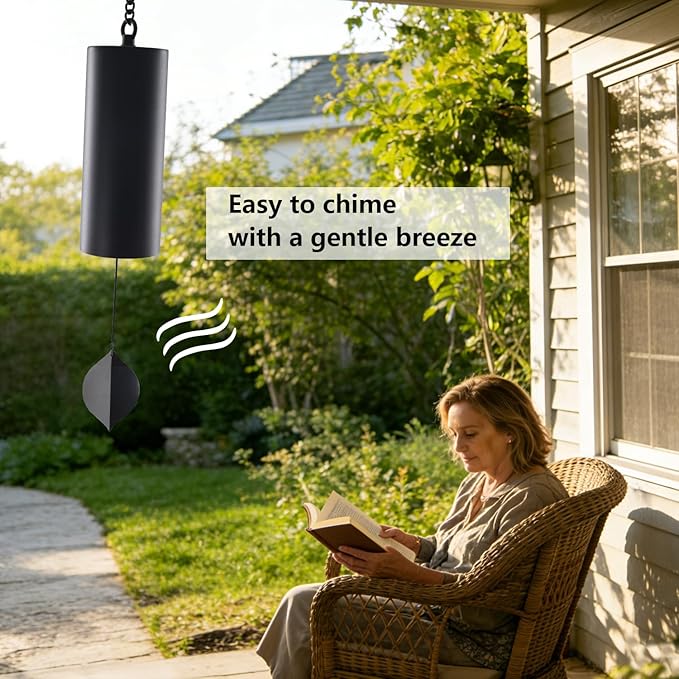 Wind Chimes for Outside Deep Tone, Deep Resonance Serenity Bell Wind Chimes,Metal Windbell, Weather Resistant Modern Wind Chimes for Patio Garden Porch, Black