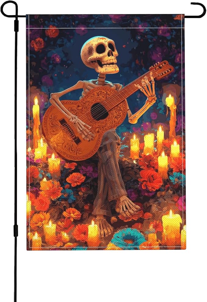 Skull Garden Flag Seasonal Double Sided 12 x 18 Inch Small Yard Flag for Indoor Outdoor Decor Holiday All Seasons