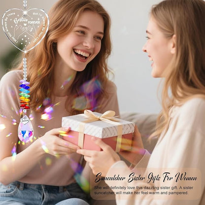 Friendship Gift Suncatcher, Best Friend Crystal Hanging Ornament for Rainbow Maker Bestie Gifts Hanging Crystal Heart Sun Catcher Ornament Gift for Hanging Decoration