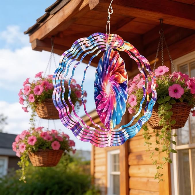 10x10 Rainbow Swirl Starburst Spinning Wind Chime Colorful Light Beam Crystal Chimes Outdoor Garden Wind Spinner Mother's Day Housewarming Gift