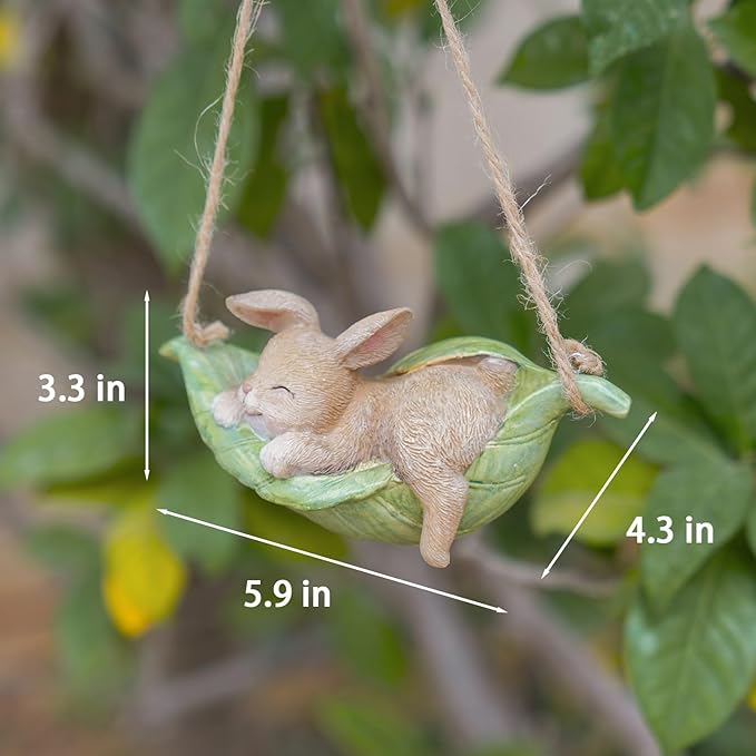 Rabbit Garden Décor Hanging Statue - Bunny Décor Hanging on Tree Branch Rabbit Swing Statue Bunny Easter Tree Décor Outdoor Ornaments Resin Sculpture Yard 4.96 * 2.3 * 2.3 Inch