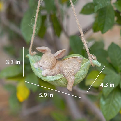 Rabbit Garden Décor Hanging Statue - Bunny Décor Hanging on Tree Branch Rabbit Swing Statue Bunny Easter Tree Décor Outdoor Ornaments Resin Sculpture Yard 4.96 * 2.3 * 2.3 Inch