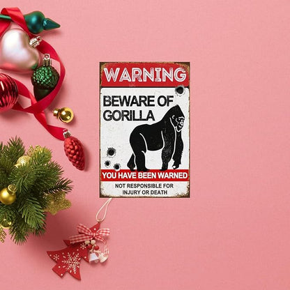 Funny Dark Humor Beware Warning Sign, No Soliciting Wall Decor, Beware of Gorilla, Yard Garden Plaque Outdoor for Home Fence 8 X 12 Inches