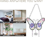 Butterfly Suncatcher with Pressed Flower Wings, Butterfly-Shaped Glass Wind Chimes with Real Flowers,Mother Heart Charm Wind Chime Gifts for Grandma Mother's Day
