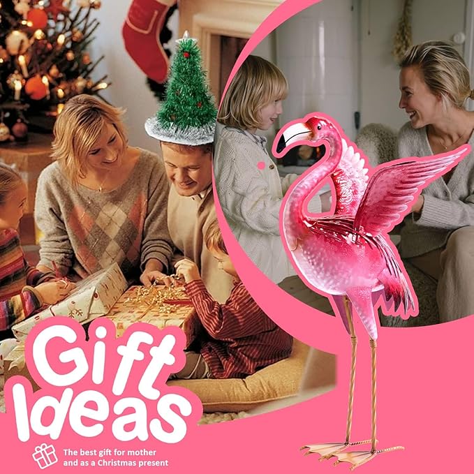 Natelf Garden Flamingo Statue and Sculptures, Outdoor Metal Bird Statues Yard Art, Pink Flamingos Lawn Ornament for Patio Backyard Porch Decorations