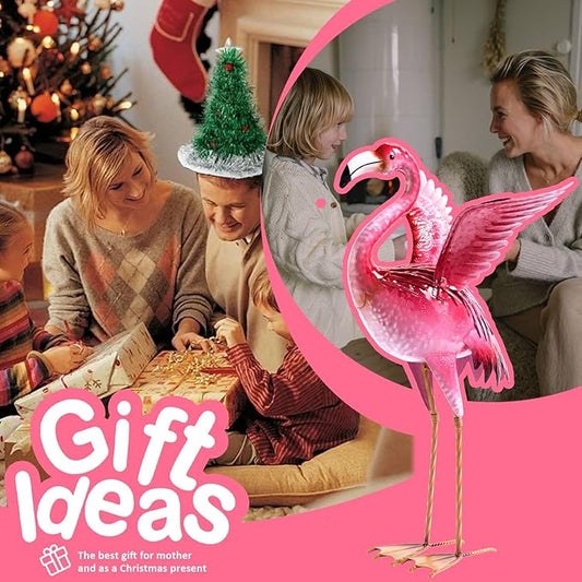 Natelf Garden Flamingo Statue and Sculptures, Outdoor Metal Bird Statues Yard Art, Pink Flamingos Lawn Ornament for Patio Backyard Porch Decorations