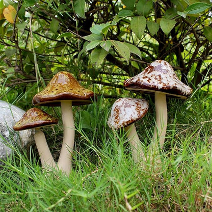 Ceramic Mushroom Outdoor Decor-2pcs Mushroom Statue Decor for Garden, Lawn, Fairy Garden Stakes 8.27'' in Height