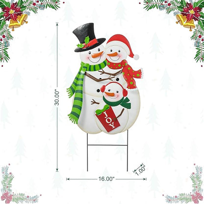 Glitzhome 30" H Metal Christmas Snowman Family Yard Sign with Stake, Xmas Decorative Standing Wall Hanging Decoration for Garden Home Lawn Pathway Walkway
