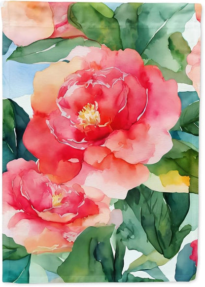 Caroline's Treasures Alabama Camellia in Watercolor House Flag Large Porch Sleeve Pole Decorative Outside Yard Banner Artwork Wall Hanging, Polyester, House Size, Multicolor