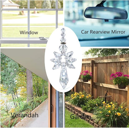 Rainbow Guardian Angel Suncatcher for Mom Crystal Angel Ornaments for Home/Car Decoration & Porch Decor & Hanging Gift (Clear)