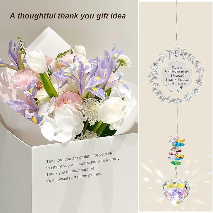 Thank You Gifts for Women Teacher, Crystal Suncatchers Indoor Window Hanging, Teacher Appreciation Gift, Sun Catcher Rainbow Maker, Heart