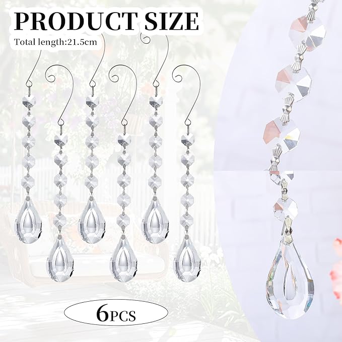 Sun Catchers with Crystals, 6Pcs Hanging Crystals Suncatchers for Windows, Clear Suncatchers Prisms Glass Pendant for Chandeliers, Garden, Christmas Tree Decor
