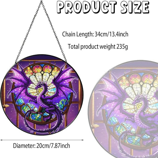 Purple Dragon Stained Glass Window Hanging Dragons SunCatcher Dragon Lovers Gifts for Kid Room Decor Handmade SunCatcher Decoration for Home Decor, 7.87inch