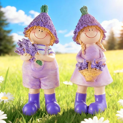 Figurines Spring Decor Garden Decor for Outside Whimsical Boy and Girl Outdoor Decor Resin Lavender Theme Spring Home Decor Indoor for Valentine's Day