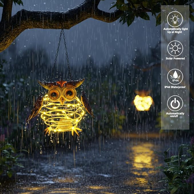 2 Pack Owl Solar Lights Outdoor Hanging Lantern with Handle, Solar Powered Owl Garden Decor for Outside Patio Yard Porch Pathway Owl Gifts for Women (Warm White LED Lights)