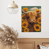 Pastoral Highland Cattle Metal Poster Wall Art, 12X16 Inch Metal Sign Depicting Shaggy Scottish Cow.Vintage Colors Aesthetics,Vibrant Design,Gift Ideal For Farm Life Lovers