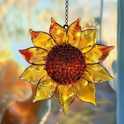 Sunflower Acrylic Suncatcher, Flower Suncatchers for Window Hangings, Stained Glass Effect Garden Decor, Gift for Mother's Day, Mom, Grandma, Wife, Women
