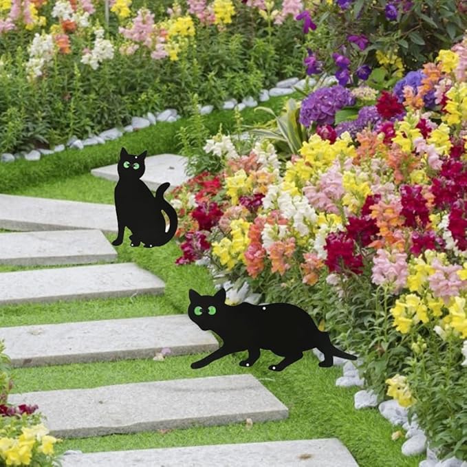 Cat Garden Statue Cat Silhouette Gardening Cat Decor Cat with Marble Eyes Mice Control Harmless Bird Deterrent Decor 3PCS