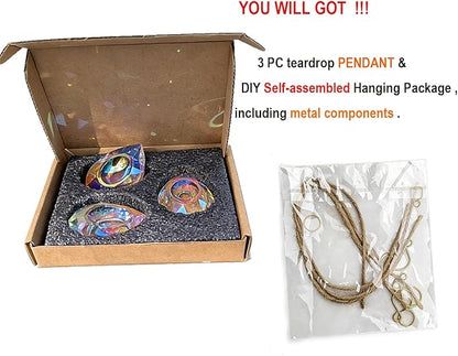 Crystal Prism Suncatchers DIY,AB Sparkling Teardrop Sun Catcher with Crystals Hanging Crystal for Windows, Chandeliers, Car & Garden Déco