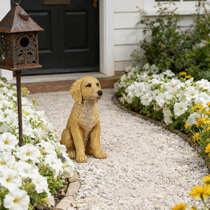 Dog Statues Lawn Decorations - Large Pet Figurines Garden Decor Golden Retriever Leprechaun Statue for Outside Patio Yard Decorations Outdoor Puppy St Patricks Day Gift for Woman 11x5.5x13 inch