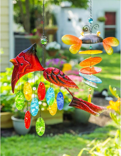 Evergreen Flag Beautiful Cardinal Glass and Metal Icon Wind Chime - 16 x 1 x 19 Inches Homegoods and Decorations for Every Space