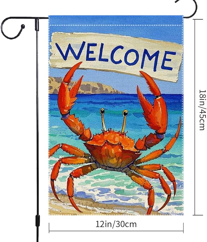 Welcome Crab Garden Flag 12x18 Inch Vertical Double Sided Small Burlap Patio Lawn Holiday Yard Outdoor Decor Outside Decorations