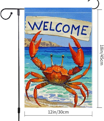 Welcome Crab Garden Flag 12x18 Inch Vertical Double Sided Small Burlap Patio Lawn Holiday Yard Outdoor Decor Outside Decorations