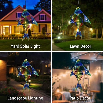 Fish Solar Outdoor Lights Hanging Lanterns Metal Decorative Lights for Backyard Porch Patio Yard Balcony Teepee Lawn Pathway…