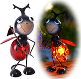 Solar Ladybug Lantern Outdoor Waterproof - Crackle Glass Globe LED Light, Cute Metal Bug Tabletop Lamp for Yard Patio Garden, Gift for Mom Women Grandma Housewarming