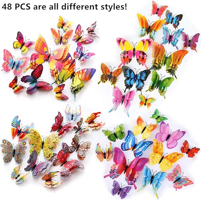 FENELY Butterfly Garden Decor Stakes,Double Wing Waterproof 3D Garden Ornaments Outdoor Decorations for Patio Lawn Yard PVC Gardening Art Christmas Whimsical Gifts