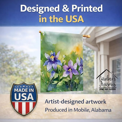 Caroline's Treasures Colorado Rocky Mountain Columbine in Watercolor House Flag Large Porch Sleeve Pole Decorative Outside Yard Banner Artwork Wall Hanging, Polyester, House Size, Multicolor