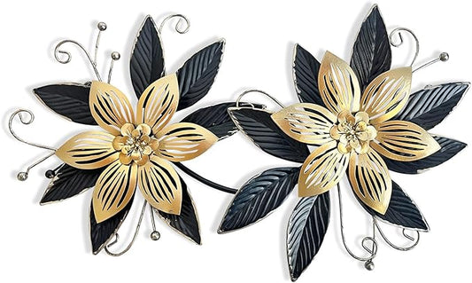 LIFFY Black Wall Decor,15" 3D Multi-layer Metal Flowers Wall Decor, Rustic Modern Floral Sculpture for Indoor Kitchen Bedroom Living Room Office Outdoor Garden Patio