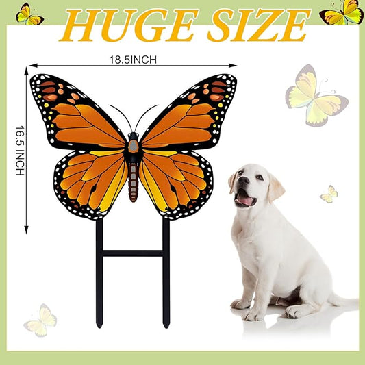 1 Pcs Spring Metal Butterfly Garden Stakes Decor 16.5 Inch Decorative Orange Butterfly Yard Stake Outdoor Insect Decor Metal Garden Art Ornaments for Patio Porch Lawn Backyard