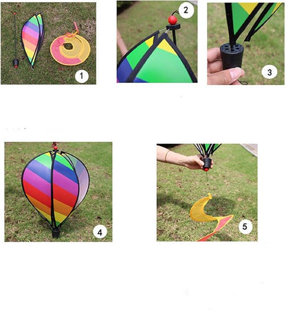 ASkinds 2Pcs Hot Air Balloon Wind Spinner Rainbow Whirl Hanging Ornament Spinning Balloon Windmill Toy Set for Outdoor Garden Patio Yard Home Decoration